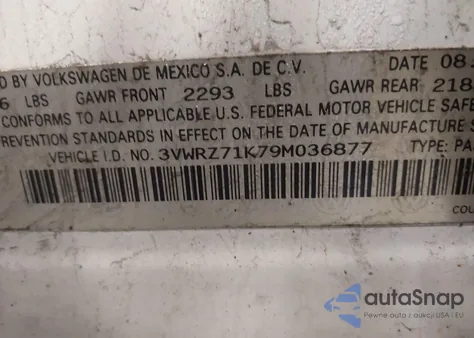 2009 Volkswagen Jetta Se/Sel из США, поврежденный, VIN 3VWRZ71K79M036877